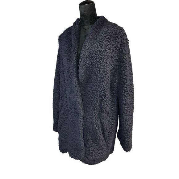 Iro Faux Shearling Piacie Jacket Oversized Navy Snap Front Heavy Pockets Size 38 - Picture 7 of 14